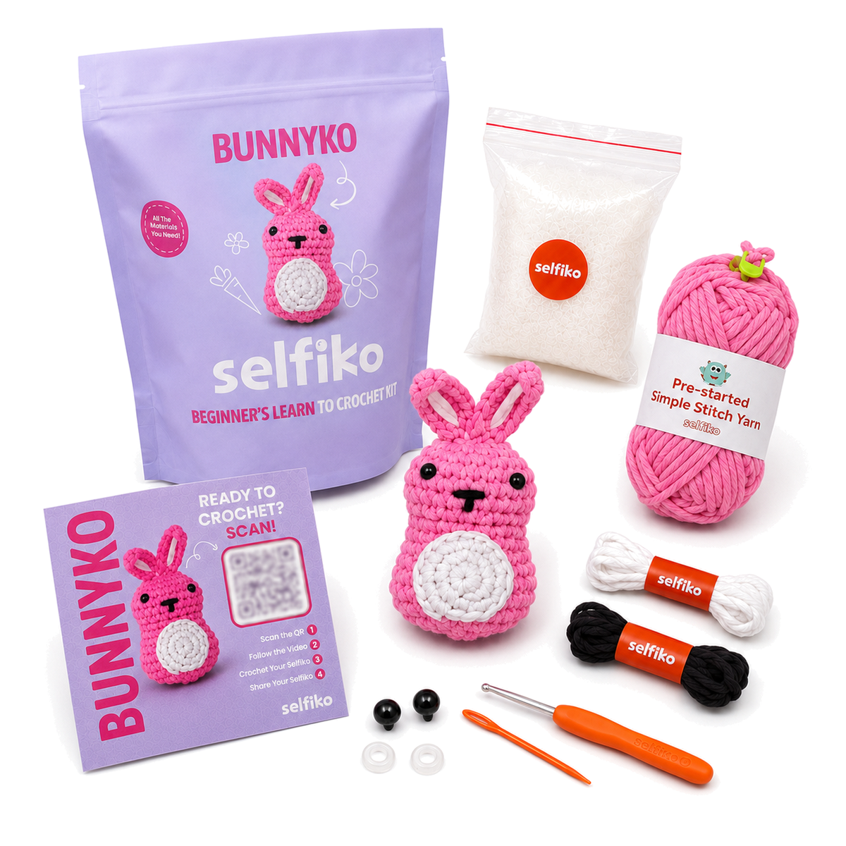 Bunnyko - Crochet Kit for Beginners - Bunny Amigurumi DIY Craft Kit with Yarn & Video Tutorial